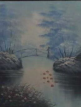 Bild "Brücke im Morgentau", 59 x 69 cm , ohne Rahmen - Simbach (Inn) Zentrum