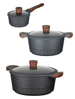 RESTO Kitchenware Topf-Set Capella mit Deckel, antihaftbeschichtet und spülmaschinenfest, Aluminiumguss (Set, 6-tlg., 1x Stielkasserolle Ø 16 cm, je 1x Bratentopf Ø 24 cm + Ø 28 cm), Für alle Herdarten geeignet, auch Induktion, im Geschenkkarton