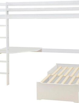 Hoppekids Hochbett ECO Dream 90x200 mit Schreibtisch & Loungesofa / Gästebett Kinderbett aus Massivholz, Sofa ausziehbar zum Gästebett
