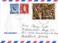 Japan: MiNr. 671 - 672 ZD, 1316 - 1317 ZD, 26.10.1957, 20.04.1977, "Nationales Sportfest / Woche der Philatelie", Zusammenduruck, Tagesstempel - Brandenburg (Havel)