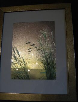 Kunstbild „Schilf mit Vögeln“ mit Rahmen, 27x33 (Foto 15x21)wie Abb. - Olching