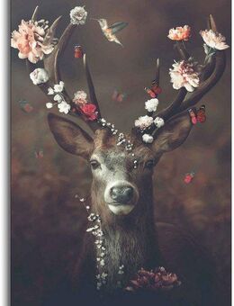 Reinders! Wandbild Hirsch Romantisch - Kolibri - Schmetterling - Blumenkranz, Hirsche (1 St)