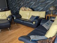 Wohnzimmer Sofa Kombination blau-gelb echtest Büffel-Leder - Remchingen