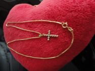 Kette NEU aus 333 Gelbgold 37,5 cm lang mit Kreuzanhänger mit Steinen - Witzenhausen