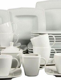 CreaTable Kombiservice Geschirr-Set VICTORIA (50-tlg), 6 Personen, Porzellan, Service, weiß, 50 Teile, für 6 Personen