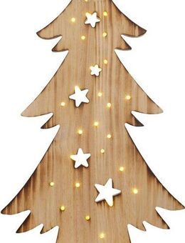 näve LED Baum Tannenbaum, Weihnachtsdeko aus Holz, Timerfunktion, LED fest integriert, Warmweiß, Holz-Stehleuchte, Höhe ca. 47,5 cm, Batteriebetrieben