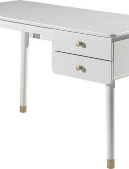 Vipack Kinderschreibtisch Billy, mit großer Arbeitsfläche und 2 Schubladen für Schreibutensilien (B/H/T ca. 125x60x75,2cm, moderne Optik mit gerundeter Schubladenfront), Goldefarbene Knöpfe, der Korpus ist MDF weiß lackiert