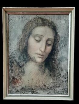 schöner alter gerahmter Druck von Da Vinci- "Christus" - Niederfischbach