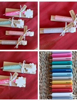 ab 3,20 € .... Gastgeschenk Glücksbringer Kerze "Viel Glück" Holzklötzchen Glückschweinchen Kleeblatt - Rheinbach