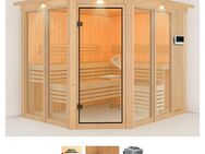 Karibu Sauna Anike 3, BxTxH: 245 x 210 x 202 cm, 68 mm, (Set) 9-kW-Bio-Ofen mit externer Steuerung