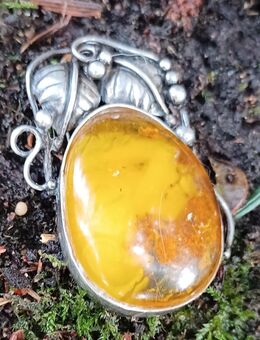 Alte Bernsteinbrosche 835 Silber gefasst /Grosser Stein - Rastede