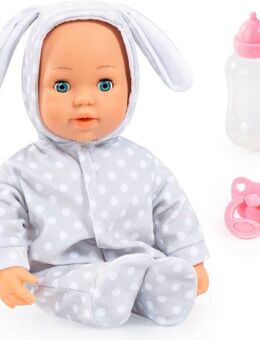 Bayer Babypuppe First Words Baby, Anna 38 cm, grau (3-tlg), mit Schlafaugen und Babygeräuschen