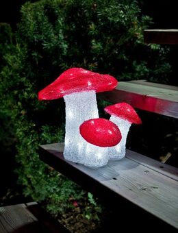 KONSTSMIDE Weihnachtsfigur Weihnachtsdeko aussen (1 St), LED Acryl Fliegenpilz, 3er-Set, 48 kalt weiße Dioden