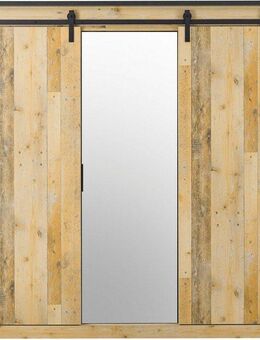 Home affaire Kleiderschrank SHERWOOD Schlafzimmerschrank mit Spiegel Wäscheschrank Schiebetüren mit Scheunentorbeschlag aus Metall, B/T/H 201/63/209cm