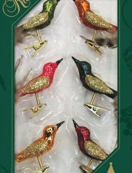 Krebs Glas Lauscha Weihnachtsbaumklammer Minivögel, Weihnachtsdeko, Christbaumschmuck (6-tlg), mundgeblasen