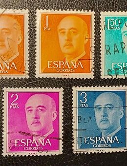 5 Briefmarken ESPANA COREOS, General Franco, gestempelt, 1 PTA, 1 PTA, 1,50 PTAS, 2 PTAS und 3 PTAS - Leverkusen