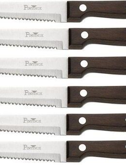 PINTINOX Steakmesser P.Wood (6 Stück), aus rostfreiem Stahl, Griff aus Pakkaholz, Klinge 11,1 cm