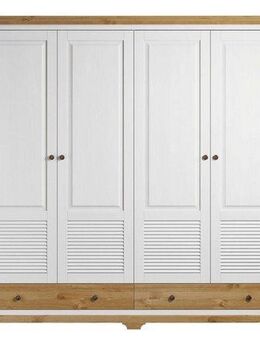 Home affaire Kleiderschrank Rauna, aus massiver Kiefer, 4-türig, mit Lamellen und Kassetten (B/H/T ca. 203/183/61) FSC® zertifiziertes Massivholz (Kiefer), robuste Qualität