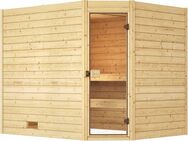 weka Sauna Massivholzsauna VALIDA Eck 3, BxTxH: 239 x 189 x 203,5 cm, 38 mm, Blockbohlen, moderne Ganzglastür, Eckeinstieg