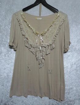 Bluse Top Shirt beige chic mit Spitze Perlen Pailletten Gr. 40 - Rödermark