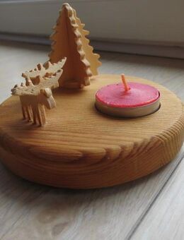 Holz Teelichthalter Leuchter Elche +Tanne Weihnachtsdeko 3,- - Flensburg
