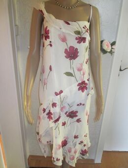 NEU mit ETIKETT * Edel * Anlass * Cocktail * Seiden- Crepè de Chine * Blumen * Blüten * Flower- Power * Zipfel * Träger- Kleid "Lewinger" Gr. 40- 42/ M- L * cremè * bordaux * - Riedlingen Zentrum