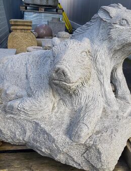 stark reduziert Granit-Stein Figur/Skulptur - Wildschweinfamilie - Filderstadt