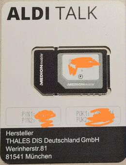 ALDI TALK (MEDIONmobile) PREPAID-SIM mit 10€ Guthaben Rein Legen Und Los Legen - Bremerhaven
