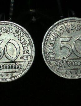 Münze 50 Pfenning Deutsches Reich 1921 2 Stück A/J - Wesel