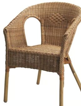 Weißer Tisch im Landhausstil Ikea Ingatorp 110 cm Durchmesser rund, zwei Korbsessel, ein Billi Regal - Frankfurt (Main)