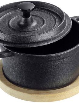 WESTMARK Kochtopf Tapas, Aluminiumguss, Tapas-Töpfchen inkl. Bambus-Untersetzer, 250 ml. Ø 11 cm, H. 5 cm