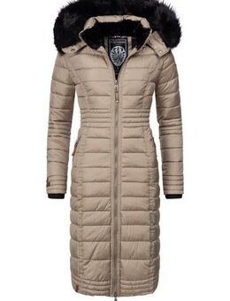 Navahoo Wintermantel Umay langer Damen Winter Steppmantel mit Kunstfellkapuze