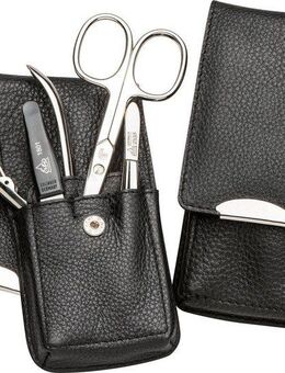 ERBE Maniküre-Etui Stecketui mit Druckknopfverschluss aus echtem Leder, 4 tlg., bestückt mit Solinger Premium Stahlwaren