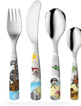 gnali & zani Kinderbesteck Piraten (4-tlg), 1 Personen, Edelstahl, Made in Italy