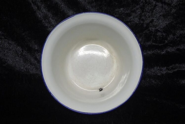 Emaille Schüssel, klein, weiß, alt, blauer Rand - Gütersloh