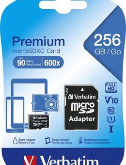 Verbatim microSDXC 256GB Speicherkarte (256 GB, Class 10, 90 MB/s Lesegeschwindigkeit)