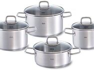 Fissler Topf-Set Viseo Topf-Set, Edelstahl 18/10 (Set, 8-tlg., 1x Bratentopf 20 cm, je 1x Kochtopf 16/20/24 cm), Induktionsgeeignet, Mess-Skala, Made in Germany