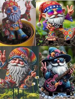 4 Hippie Zwerge f. Garten/Pflanzen/Deko, Acryl, 2D, ungenutzt - Darmstadt