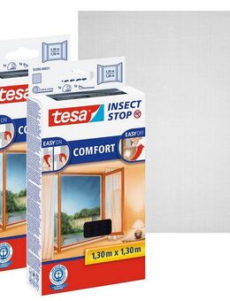 tesa Insektenschutz-Fensterrahmen Insect Stop Comfort Fliegengitter für Fenster - 1.3 m x 1.3 m, (Packung, 2-St., Fliegennetz, Klettband, Andrück und Schneidehilfe), Insektenschutzgitter - ohne Bohren - zuschneidbar