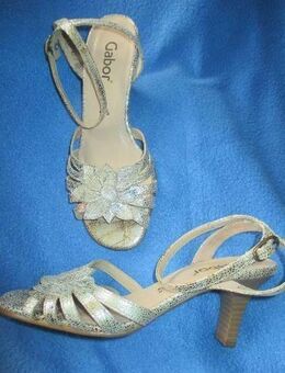 NEU ungetragen * Hochzeit * Ball * Ausgeh * Echt Leder * Glitzer * Blumen * Blüte * Flower- Power * Fessel Riemchen * High Heels * Stilettos * Sandaletten * Sandalen "Gabor" Gr. 37/ 4½ * gold * silber * Metallic * - Riedlingen