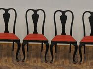 6 Eichenstühle, Massivholz, schwarz, (gebraucht) mit rotem Leder-Polster (neu) - München