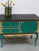 Alte Chippendale Sideboard Kommode Malachit-Grün + Sahara-Gelb, Shabby Chic Vintage in 53489