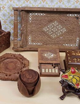 Holz DEKO 7-teilig Tablett Teller Box Antik orientalisch Konvolut - Kaufbeuren
