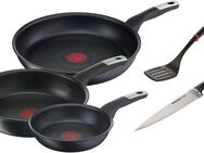 Tefal Pfannen-Set Unlimited Ice Force, Aluminium (Set, 5-tlg., je 1 Pfanne Ø 24/28 cm, Wok Ø 28 cm, Kochmesser, Bratwender), kratzfeste Antihaftversiegelung, Thermo-Signal, inkl. Zubehör