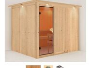 Karibu Sauna Gitte, BxTxH: 245 x 210 x 202 cm, 68 mm, (Set) 9-kW-Ofen mit integrierter Steuerung