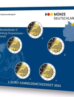 5 x 2 Euro Sammlerm. BRD 2024 Länderserie II Meck.-Vorp. "Königstuhl" A-J, St, Neu, OVP - Büren