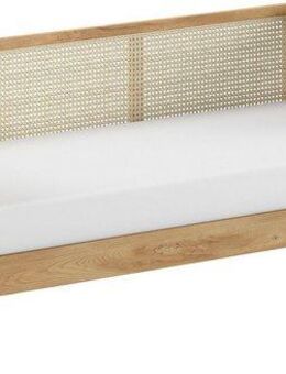 Home affaire Bett Olive, mit Eiche massiven Bettpfosten, Bettseiten furniert (B/H/T ca. 210x75x96,6cm, Auf. Natur, zeitloses Design), 90/200 inkl. Lattenrost und trendigen Rattan Kopf- u. Seitenteilen
