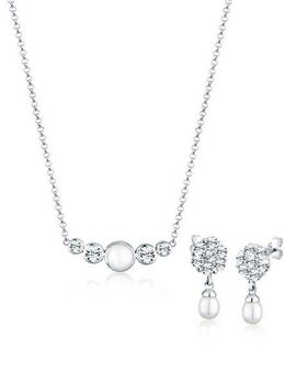 Elli Premium Schmuckset mit Perle und Kristalle 925 Silber