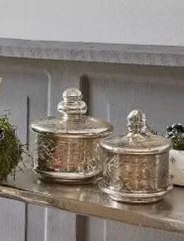 2 BONBONIEREN aus Glas mit antique - silber - Effekt - Bad Oeynhausen