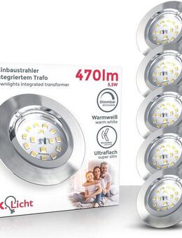 B.K.Licht LED Einbauleuchte 5er Set Einbaustrahler, Dimmbare Deckenstrahler, flache Spots, Dimmfunktion, LED fest integriert, Warmweiß, 3.000K, 470Lm, 5,5W, Kunststoff, 8,2 x 2,8 cm, Nickel